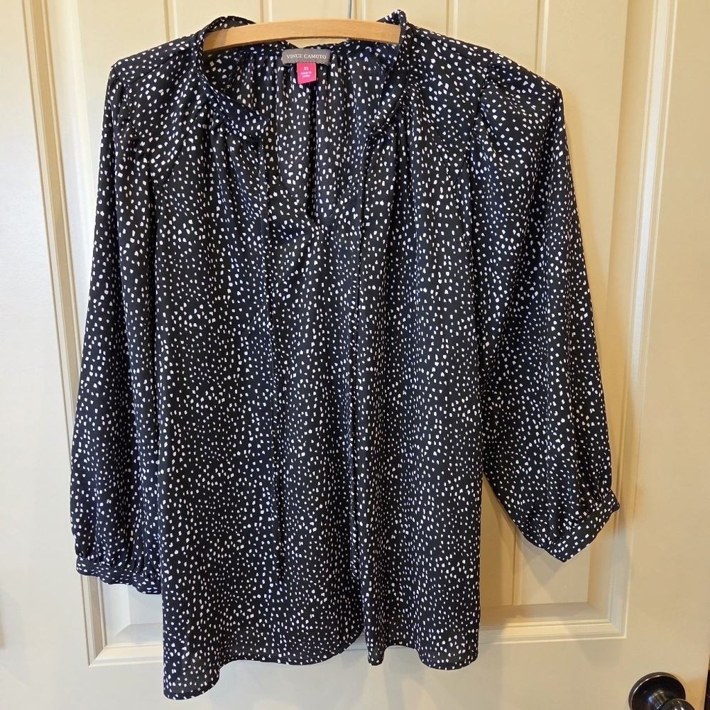 Vince Camuto Women's Elbow Sleeve Speckled Confetti Blouse XS Black/white